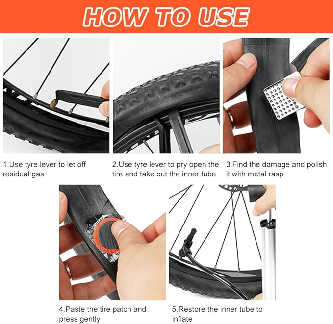 Bike Tire Repair Kit, 44pcs Bycicle Inner Tube Puncture Patch Kits with 38pcs Patches and Metal Rasp for Mountain BMX MTB Ebike Scooter