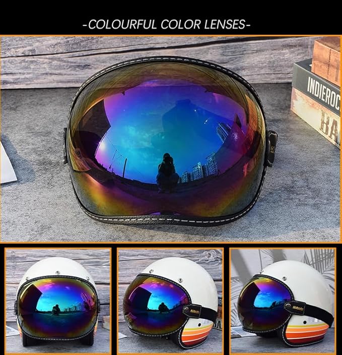 Universal Open Face 3/4 Helmet Visor Lens Bubble Motorcycle Windshield Capacete Lens Vintage Motorbike Helmet Goggles (Color)