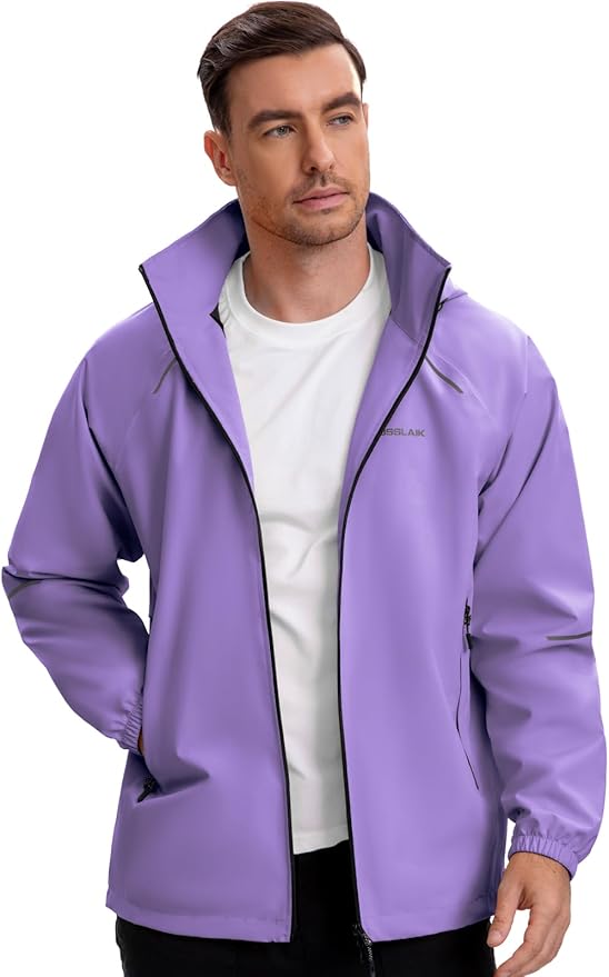 Men's Rain Jacket Waterproof Windproof Breathable for Hiking Cycling Commuting with Hood & Pockets