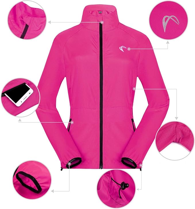 Women's Packable Windbreaker Jacket Resistant Convertible Cycling Running Jacket Lightweight Windproof Water
