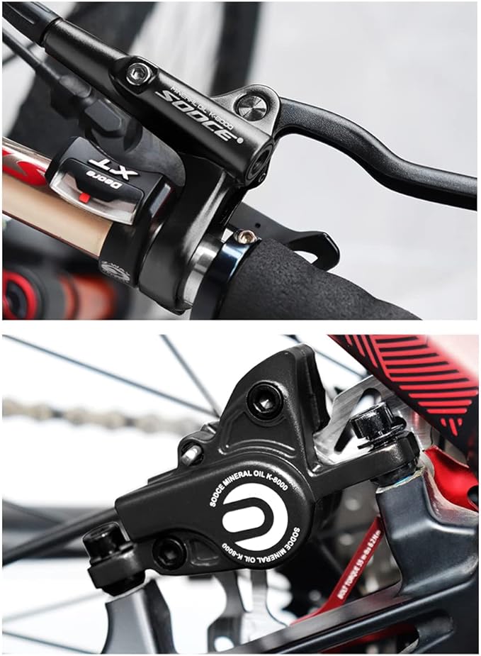 Cyclon MTB Hydraulic Disc Brakes Set, Black/Red Aluminum Alloy Hydraulic Brakes for Mountain Bike Left Front 1000mm Right Rear 1700mm Hydraulic Bicycle Brakes with is/PM Adapter Fit 160mm Rotor