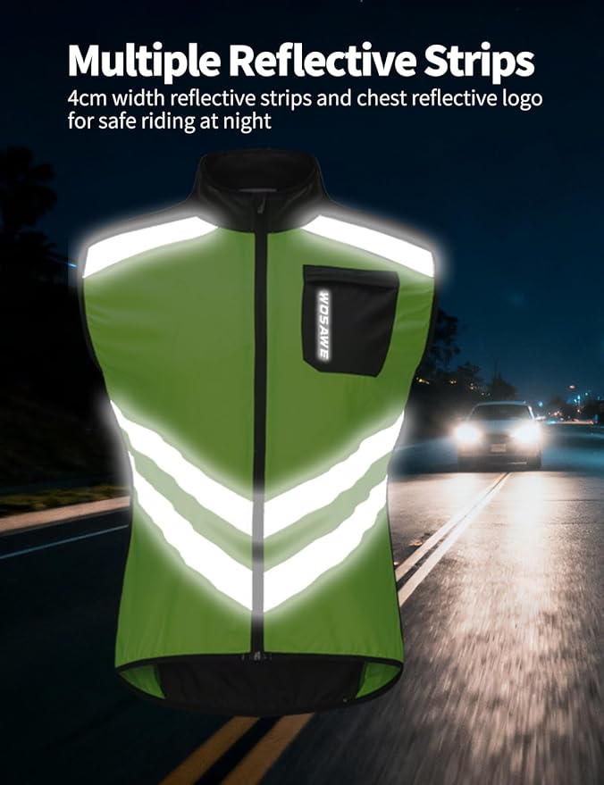 WOSAWE Men's High Visibility Cycling Wind Jacket Water Resistance Reflective Windbreaker