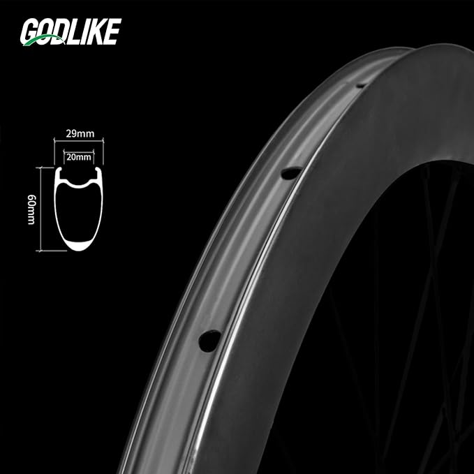 GODLIKE 700C Carbon Fiber Road Bike Wheelset 60mm Depth 20mm Width Rim Clincher Tubeless Ready Disc Brake Carbon Fiber Road Bike