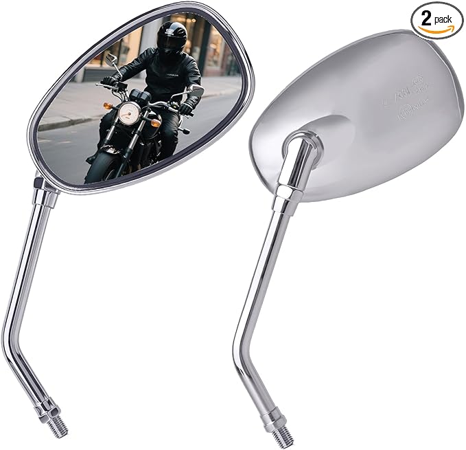 Universal Motorcycle Mirrors - M10 Chrome Oval Handlebar Rearview Mirrors Compatible with Honda Shadow MSX125 Kawasaki Vulcan Z900 Suzuki SV650 Volusia