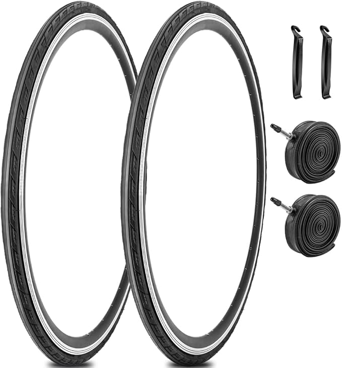 1 or 2 Pack 700X23C/25C/28C/35C Road Bike Tires with or Without 2 Inner Tubes Presta Valve and 2 levers for City Commuter Road Pavement Garden Trail Bike Tires