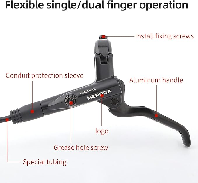 MEROCA M4 4-Piston Mountain Bike Hydraulic Disc Brakes Hydraulic Bike Brakes Front 800mm and Rear 1400mm with PM Adapter for 160mm Rotor