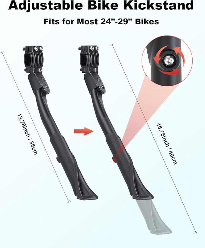 YBLNTEK Bike Kickstand Adjustable Height, Bicycle Kickstand Reinforced Aluminum Alloy Rear Bike Kick Stand for 24" 26'' 27.5'' 28" 29 inches Adults Mountain Road Bikes, Non-Slip Sole