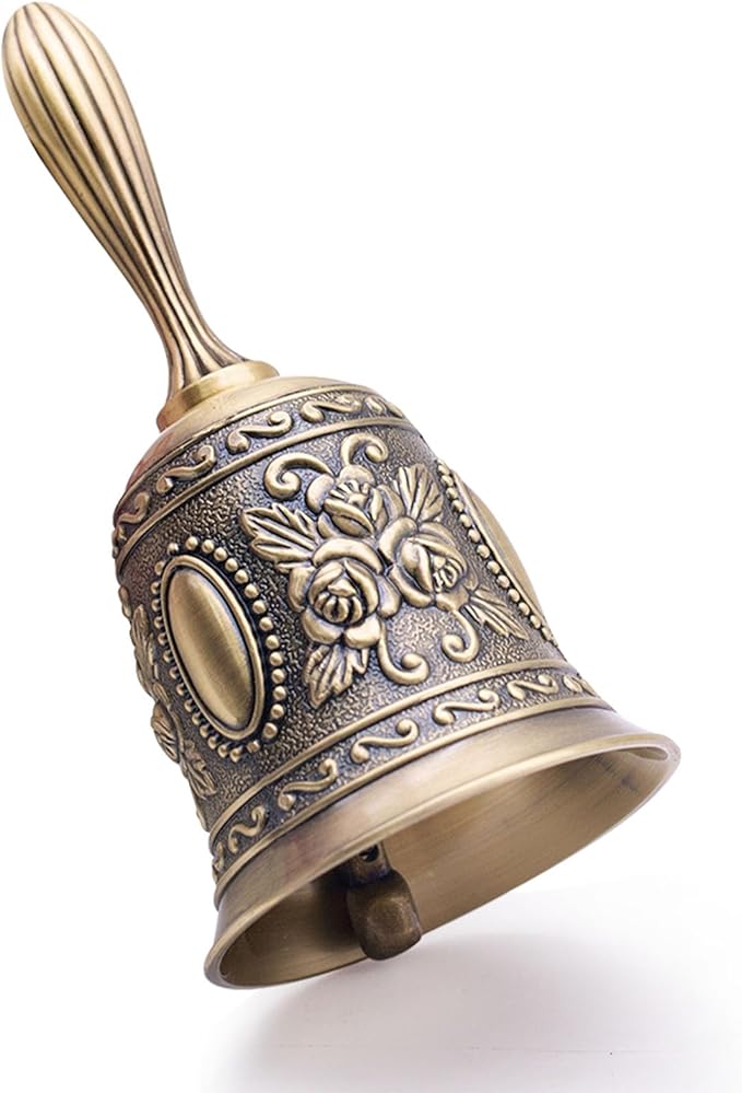 DomeStar Vintage Brass Hand Bell – Loud Call Bell for Bedside, Dinner, Wedding, Christmas & Holiday Party