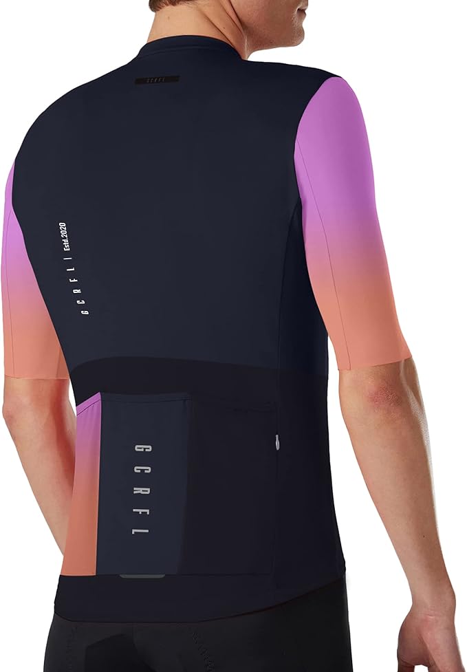 GCRFL Cycling Jersey Men Shorts Sleeves Road Bike Jersey Bicycle Tops Shirt, Zipper Pocket UPF 50+ Lightweight PRO Race Fit