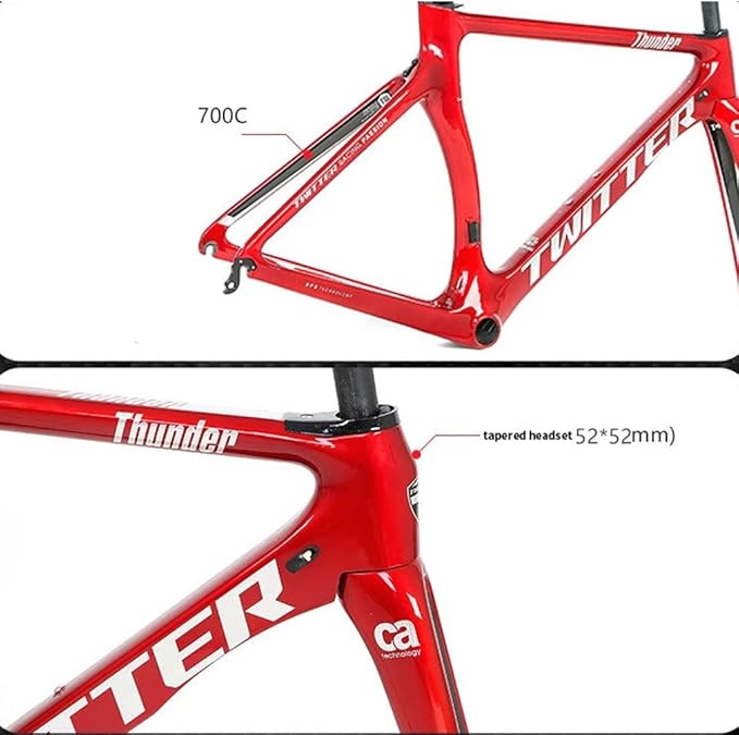 Carbon Fiber Road Bike Frameset 46/48/50/52/54cm Wind Breaking Racing Frame Internal Routing C Brake Frame Set QR 100mm/130mm (Color : Red, Size : 48cmc)