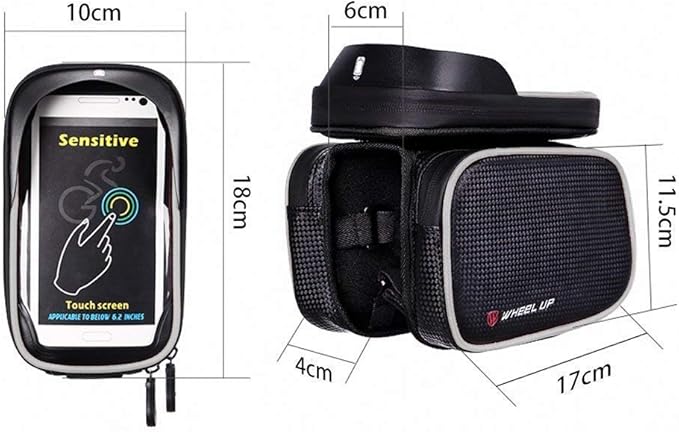 Bike Frame Bag, Bicycle Phone Mount, Waterproof Cycling Front Top Tube Pouch Pannier Bike Phone Holder Stand Cycle Crossbar Storage Bags for iPhone 16 15 14 13 Pro Max Samsung Smartphone up to 6.7''