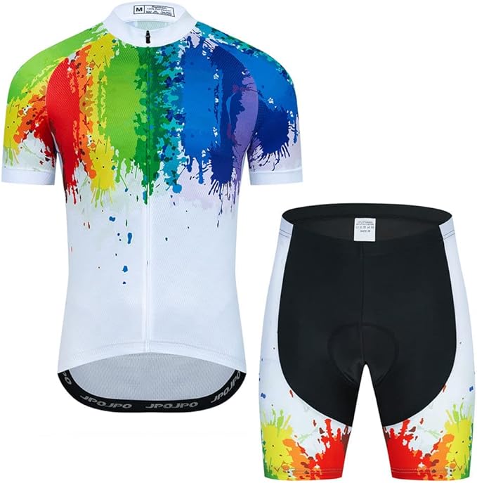 Men Cycling Jersey Set Cycle Short Sleeve Shirt and 3D Cushion Shorts Padded Suit Biking Top