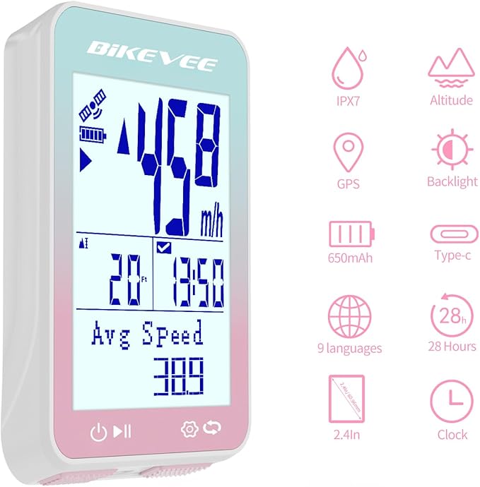 GPS Speedometer & Odometer - Wireless Bike Computer, Auto Start/Stop, Auto Backlight, IPX7 Waterproof, 2.4" LCD, Cycling Tracker in MPH & KM/H