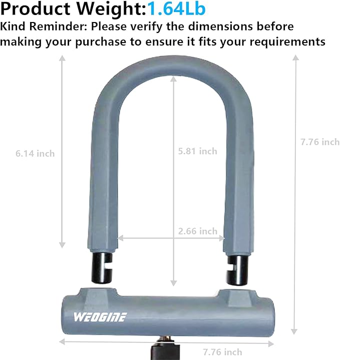 Bike Lock - Heavy Duty Anti Theft Bike U Lock with 5ft Security Steel Cable - 17mm Shackle Bicycle U-Locks with Keys & Sturdy Mounting Bracket for Road, Mountain, Electric Bike