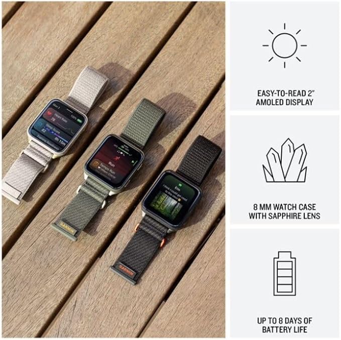 Wearable4U Garmin Venu X1 Thin and Lightweight GPS Smartwatch, AMOLED Display, Advanced Health & Fitness Features, Soft Gold w/Titanium Caseback & French Gray Nylon Band PowerBank Bundle