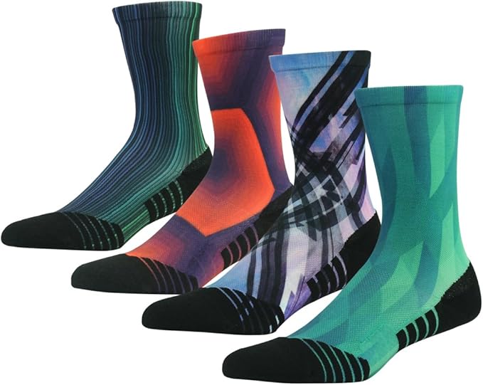 HUSO Hiking Socks Men Women Fashion Novelty Digital Printing Sports Crew Socks 3, 4 Pairs