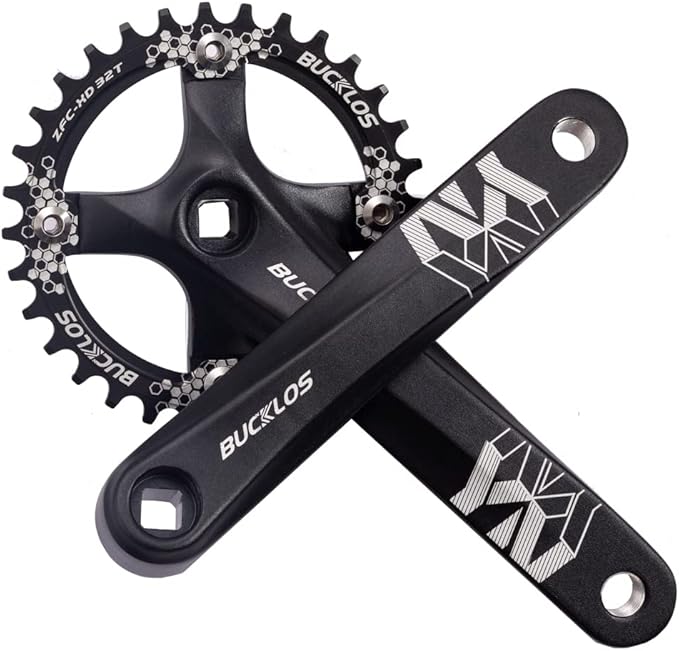 BUCKLOS MTB Mountain Bike Single Speed Square Taper Crankset -170mm Cranksets Bicycle Crank Set with 104BCD 32/34/36/38/40/42T Round/Oval Chainring Fit for Ebike/Commuter Bike