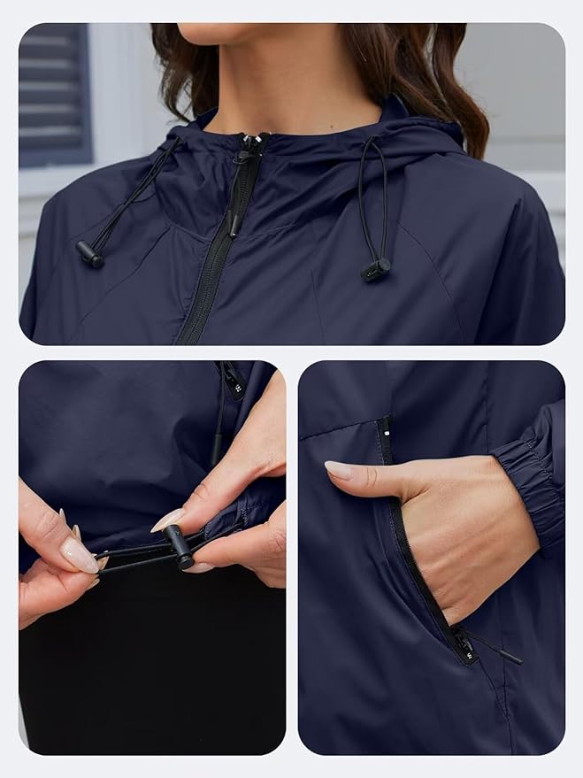 Packable Rain Jacket Women Waterproof Lightweight Jacket With Hood Womens Windbreaker Jacket S-XXL
