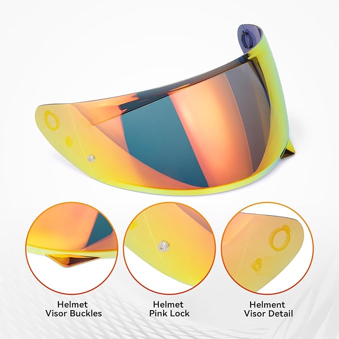 LKV HJ-34P Helment Visor Replacement - HJC C10 Motocycle Helmet Visor UV Protection Face Shield Compatible With HJ34P HJC C10 (Gold Red)