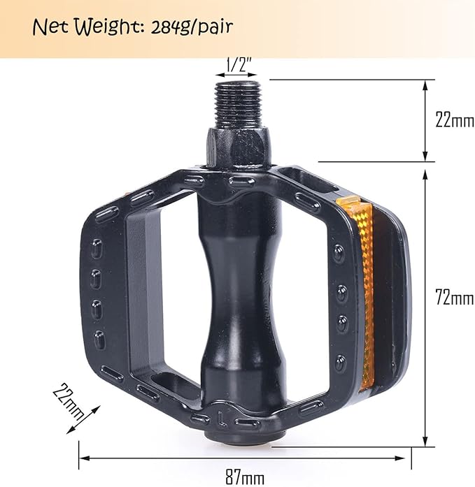 ThinkTop Aluminium Alloy Kids Bike Pedal, 1/2-Inch Bike Pedals Platform Flat Ultra Strong Fit for 12" 14" Boys Girls Bike