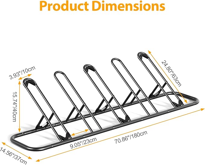 Mr IRONSTONE Floor Bike Rack for Garage, Indoor/Outdoor Storage Stand, Bicycle Parking Rack for Mountain, Road and Kids Bikes (Black, 5-Slot)