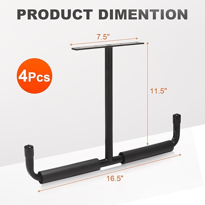 LEICHTEN 4 Pcs Upgraded Overhead Garage Storage Rack, Durable Garage Ceiling Storage Racks, Garages Overhead Lumber Storage Racks, Hanging for for Ladders, Ski Tools, Bikes, Tires, Gardening Tools