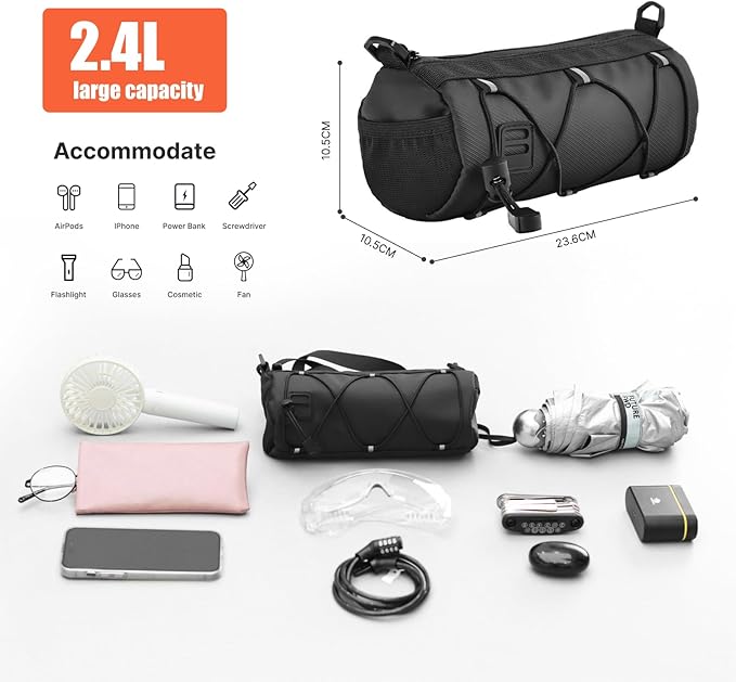 HX Bike Handlebar Bag Bicycle Front Bag Shoulder Bag Storage Pouch Pack HandBag with Shoulder Strap for Road Mountain Bike Cycling Travel (Black)