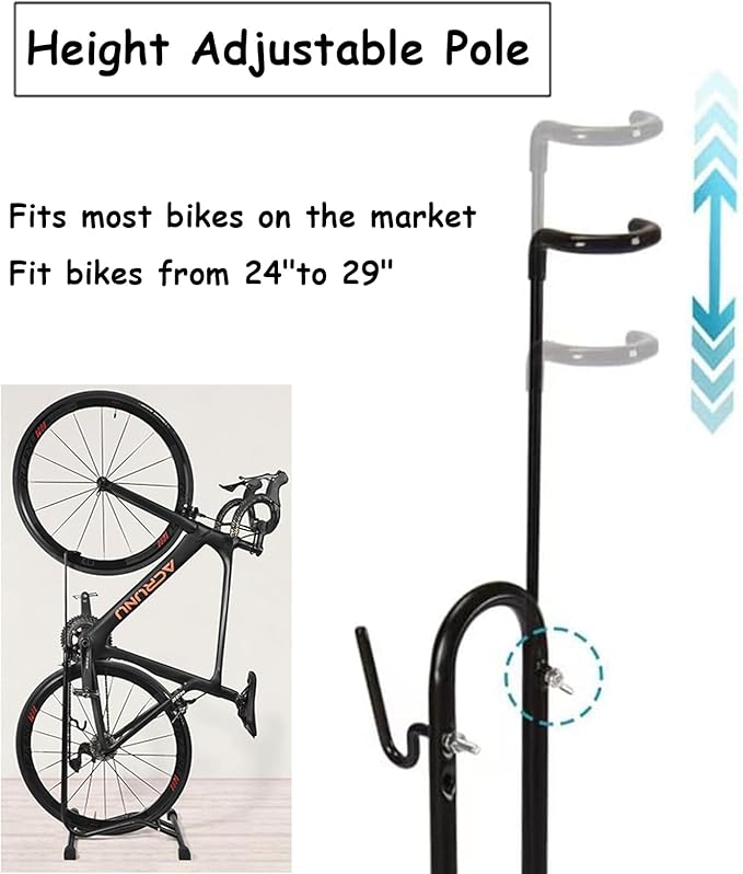 3 in 1 Bicycle Floor Stand - Freestanding Upright Parking Storage Rack, Space Saver, Suitable for Mountain Bike, Road Bike, Max Wheel Diameter 27.5 Inches