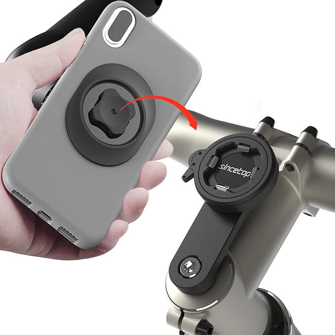 sincetop Bike Phone Mount, Mountain Bicycle Stem Phone Holder - Secure Lock & Quick Release, Robust Aluminum Handlebar Phone Mount, MTB Road Bike Cell Phone Clip for iPhone and 4"-7.3" Smartphones