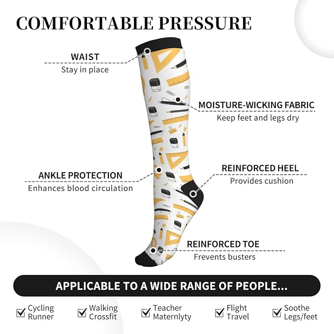 bassyil Compression Socks for Women & Men Circulation 15-20 mmHg Knee High Best Support for Nurses Travel Running Athletic