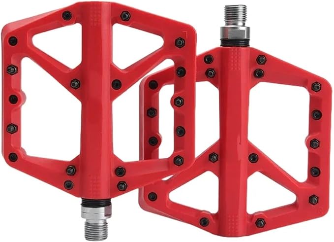 Bicycle Pedals Nylon Platform Footrest Flat Mountain Bike Paddle Grip Pedalen Bearings Footboards(Red)