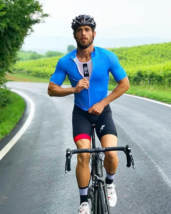 Wulibike Men's Cycling Jerseys Short Sleeve Bike Biking Shirts Full Zip with Pockets Road Bicycle Clothing