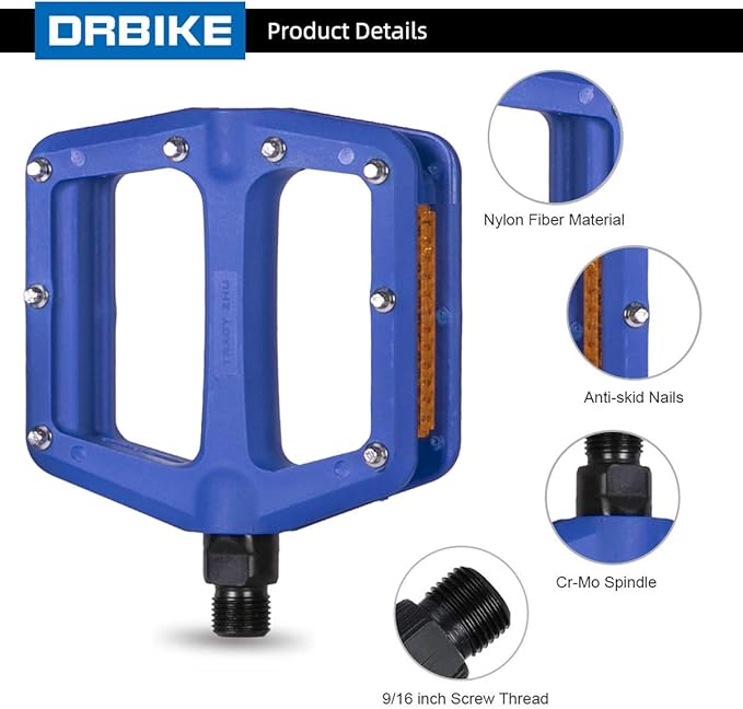 DRBIKE Mountain Bike Pedals MTB Pedals 9/16" Sealed Bearing Lightweight Nylon Bicycle Flat Platform Pedals for MTB BMX Road Bike Kids Bike Replacement Pedal