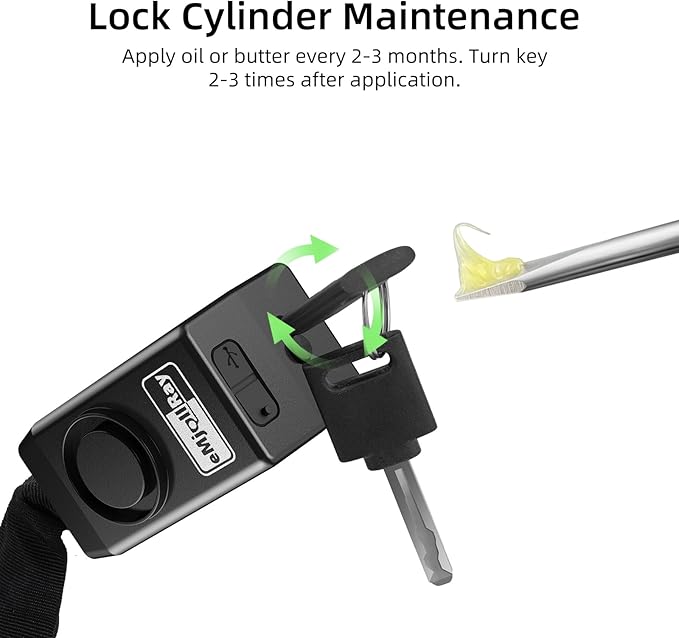 Bike Chain Lock with Alarm 8mm x 4ft E Scooter Lock Anti-Theft Alarm 110dB Security Heavy Duty with USB C Cable and 3 Keys for Bike/E Scooter/Motorcycle