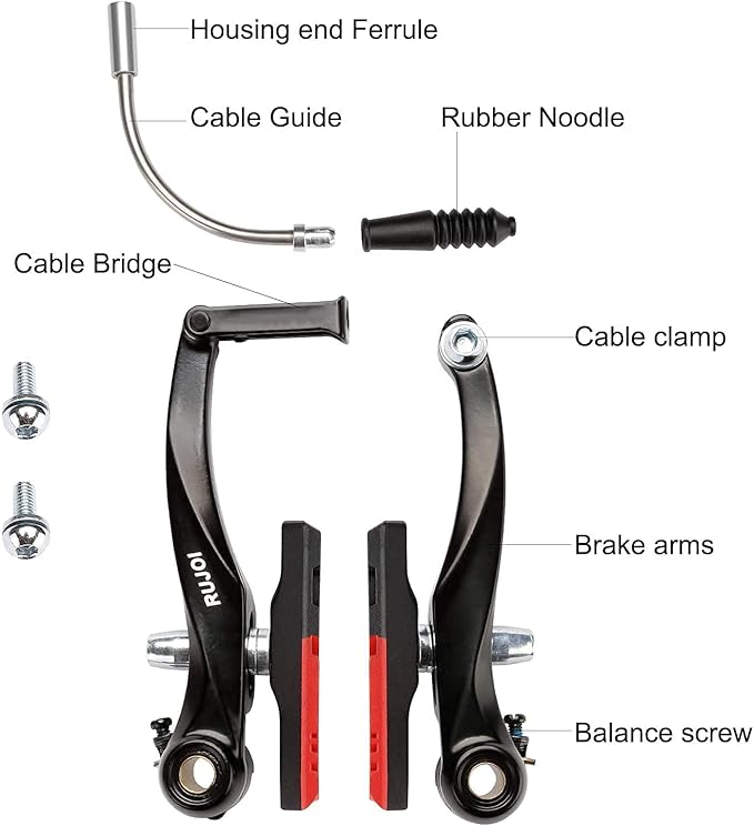 RUJOI Bike Brakes Set,Mountain Bike V Brakes Type,V-Brake Replacement Set for MTB, Road Bike,BMX,E Bike Black (2 Pack)…