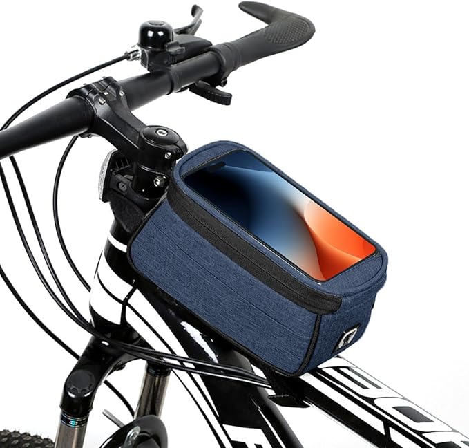 Qisan 1.5 L Capacity Front Bike Bag Frame motorcycle accessories for Riding | 7" Motorcycle Phone Mount E-Bike Accessories for Men | Bicycle Top Tube Bag Cycling Pouch with Rain Cover - Blue