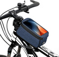 Qisan 1.5 L Capacity Front Bike Bag Frame motorcycle accessories for Riding | 7" Motorcycle Phone Mount E-Bike Accessories for Men | Bicycle Top Tube Bag Cycling Pouch with Rain Cover - Blue