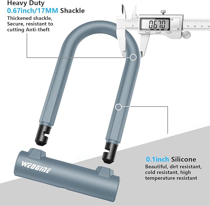 Bike Lock - Heavy Duty Anti Theft Bike U Lock with 5ft Security Steel Cable - 17mm Shackle Bicycle U-Locks with Keys & Sturdy Mounting Bracket for Road, Mountain, Electric Bike