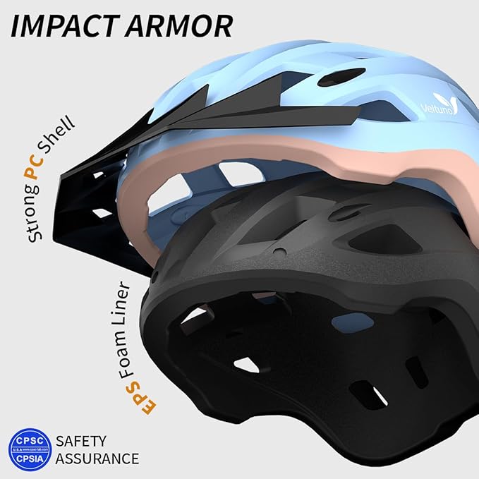 Bike Helmet for Adults, Lightweight Mountain Bicycle Helmet with USB Rechargeable LED Rear Light, Removable Sun Visor for Women, Men, Suitable for Cycling and Commuting