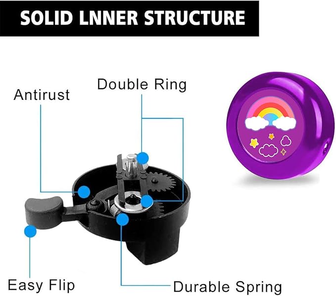 Rainbow Pattern Bike Bell for Kids Girls Boys,Adjustable Size Bicycle Bell Bike Accessories for Adult Women Men Clear Sound Bike Horns Purple