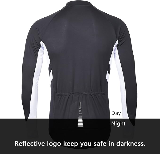 ARSUXEO Men's Full Zipper Long Sleeves Cycling Jersey Bicycle BikingBike Shirt 6030