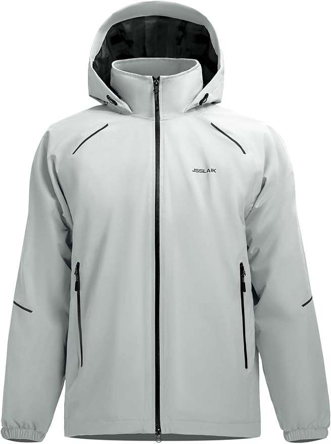 Men's Rain Jacket Waterproof Windproof Breathable for Hiking Cycling Commuting with Hood & Pockets