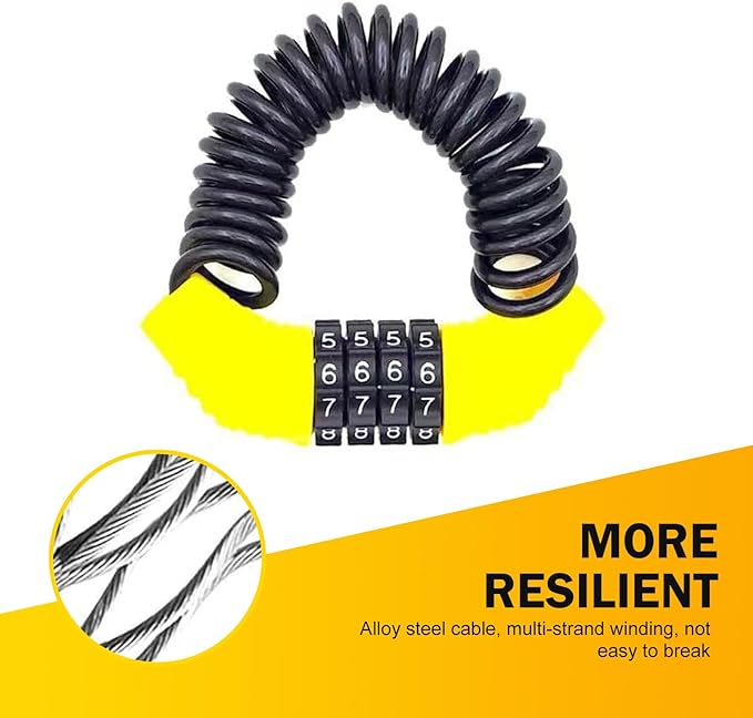 1 PC Motorcycle Helmet Lock, Portable Bicycle Helmet Combination Lock, Anti-Theft Retractable 4 Digit Small Cable Lock, Universal Heavy-Duty Alloy Lock for Scooter, Bikes, Luggage (Yellow)