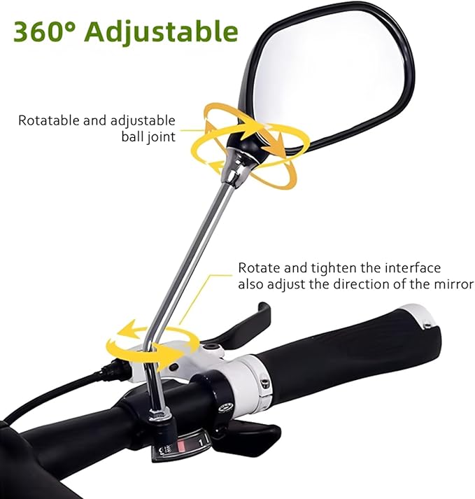 Bike Mirror,2 Pack Bicycle Mirror for Handlebars – Adjustable Bike Mirrors Handlebar Mount,Wide Field of View for Safe Cycling,Easy Installation