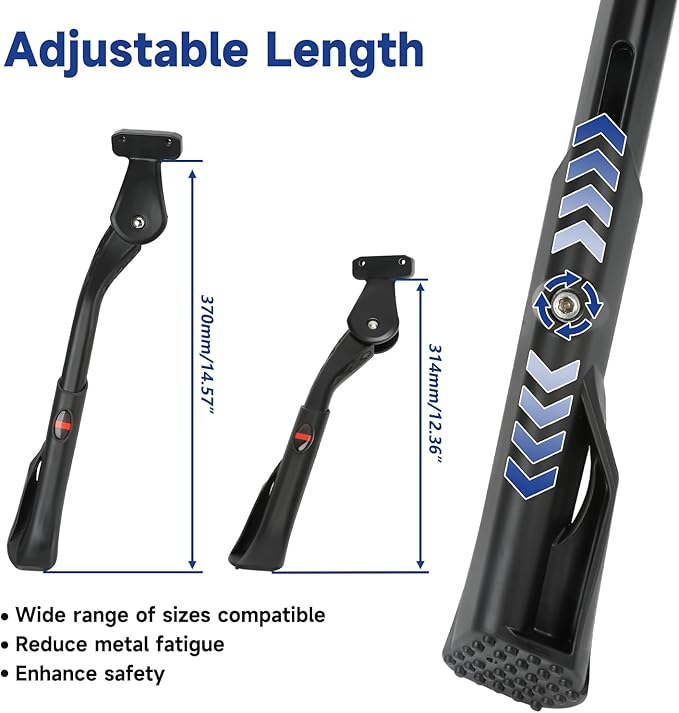 Universal Ebike Kickstand Compatible with Ridstar Q20 Pro Lite H20 H26 Pro Super 73 S2 RX Electric Bike, Adjustable Kick Stand for 20-29 Inch Adult Mountain Bike Fat Tire Folding E-Bike Parts