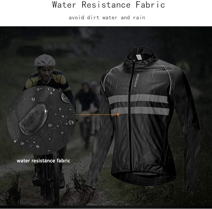 WOSAWE Men's High Visibility Cycling Wind Jacket Water Resistance Reflective Windbreaker