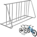MyGift Large Silver Metal Double Sided Vertical Grid Bicycle Park Rack Stand, Floor Standing Bike Storage Holder for Indoor Garage or Outdoor Parking, 6-Bicycle Capacity