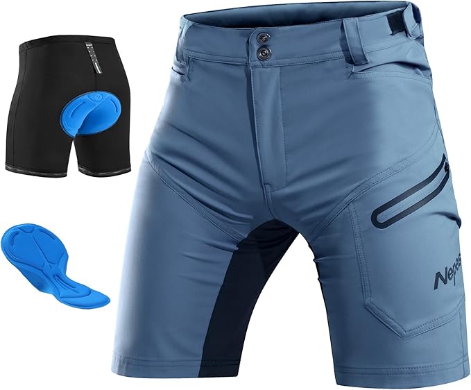 Nepest Mens Mountain Bike Shorts 3D Padded MTB Bicycle Riding Cycling Short Padding Liner Baggy Quick Dry,Zip Pockets