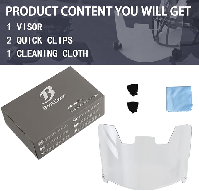 Football Visor Helmet Clear Visor, Scratch Resistant, UV Block, Anti-Fog, Anti-Cracking. Fits Youth and Adult Football Helmets.