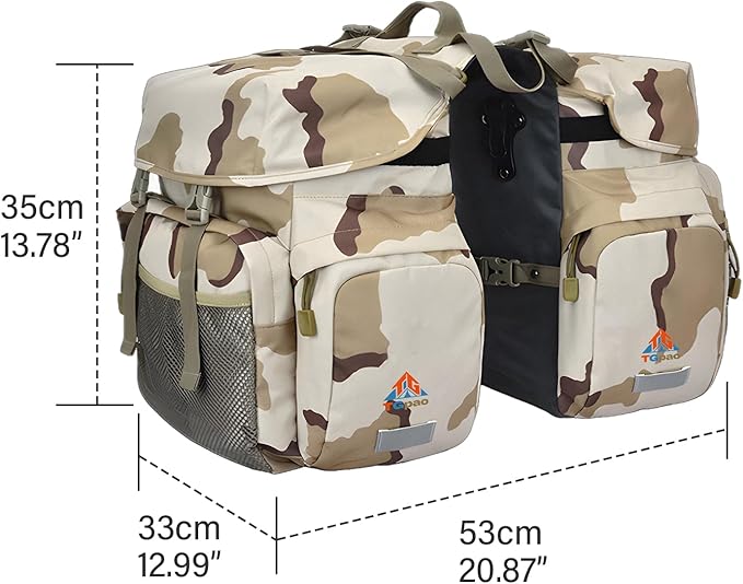 Large Saddle Bags for bike,Waterproof 50L Panier bag for Bicycles/MTB/E Bike,Bike Trunk Bag With Reflective Stripes (Camo,50L)